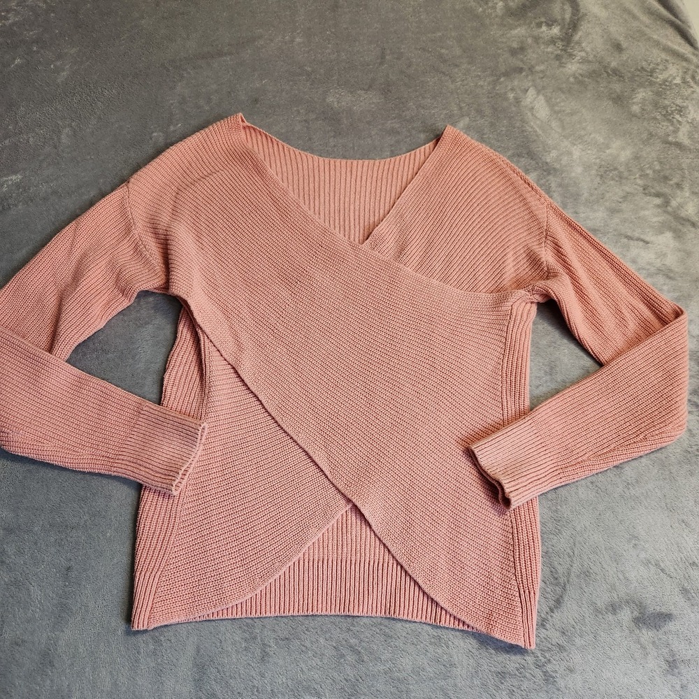 Halogen Dusty Pink Reverse Crisscross Back Ribbed Knit Sweater Small S Coquette